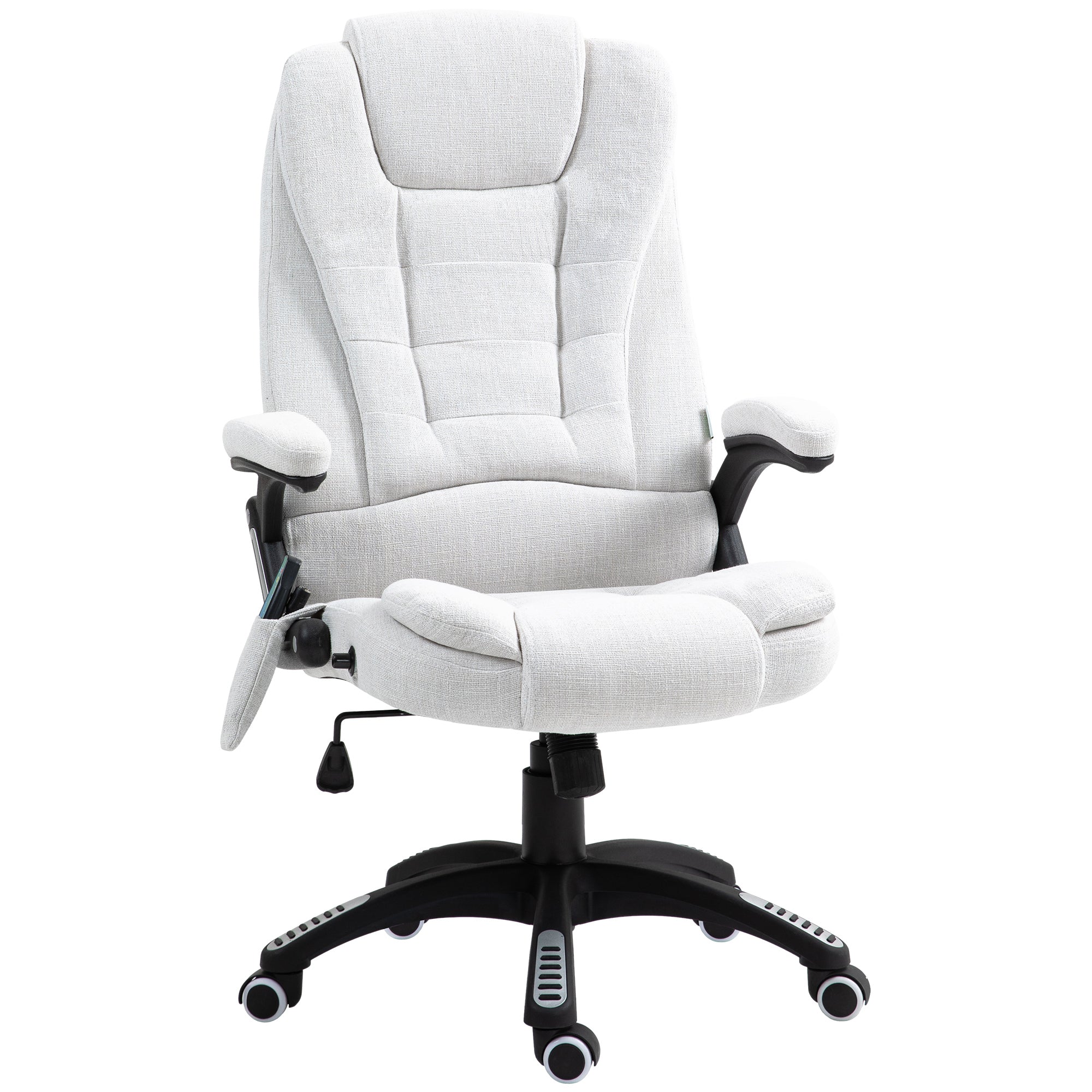 Vinsetto Massage Recliner Chair Heated Office Chair with Six Massage Points Linen-Feel Fabric 360° Swivel Wheels Cream White